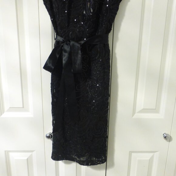 NWT black sequins pattern cocktail party dress with satin tie - Picture 3 of 9